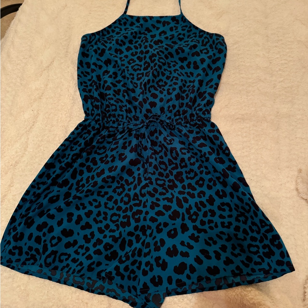 Arizona Jean Co blue and black leopard print halter top romper